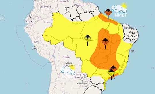Inmet alerta para chuvas intensas em todo o país nesta segunda, 23